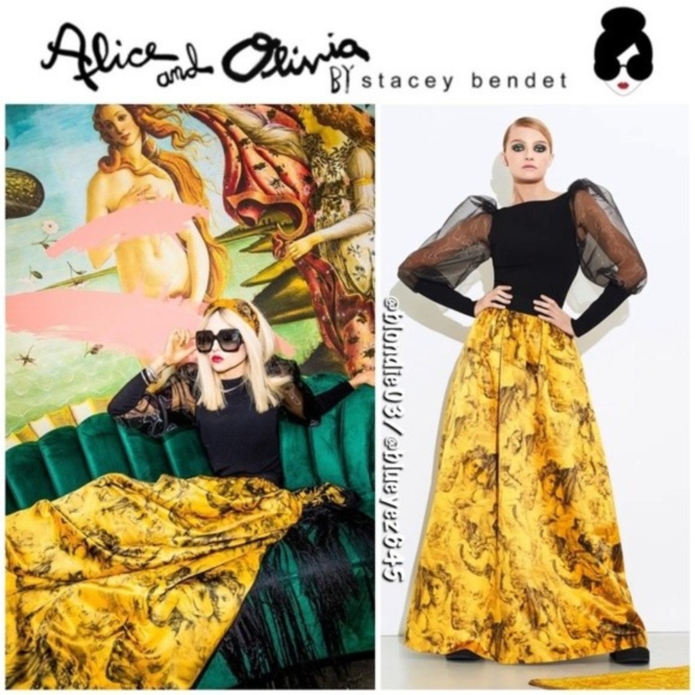 Alice + Olivia “Tina” angelo collage cherub Angel print ballgown skirt 2 NWT